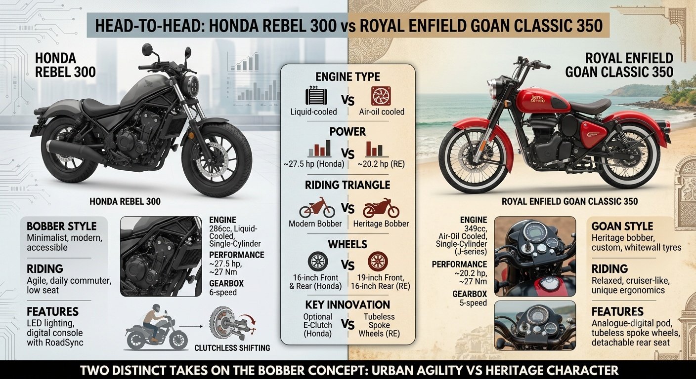 Honda Rebel 300 vs Royal Enfield Goan Classic 350